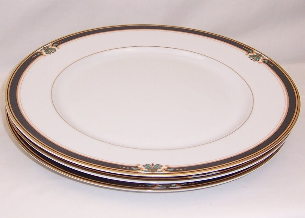 Gorham Strasbourg Dinner Plate 10 7/8 Fine China Navy Gold Set of 3